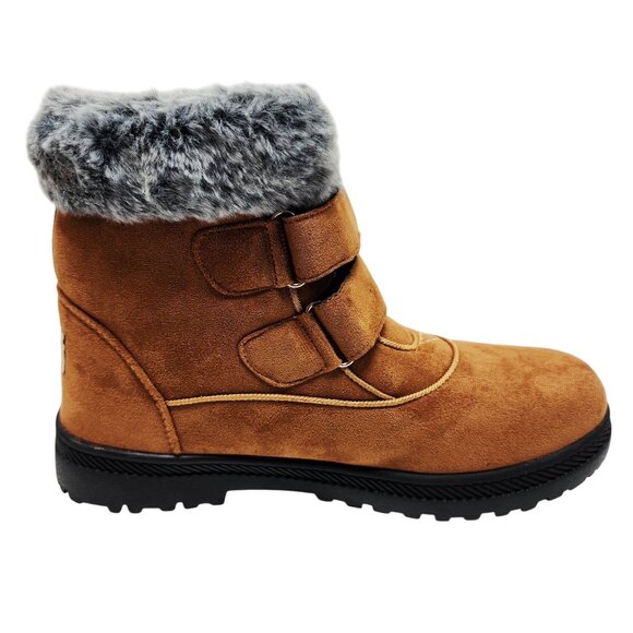 WOMENS Winter Faux Suede & Fur Boots With Double Straps  Size 11 - Picture 7 of 12